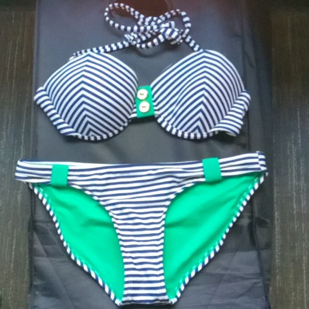 Xhilaration Blue and White stripe bikini